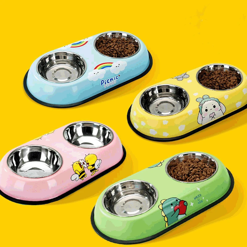 Custom Logo Pet Bowl Wholesale Dog Cat Food Bowls Feeder Double Diner Stainless Steel Pet Bowl
