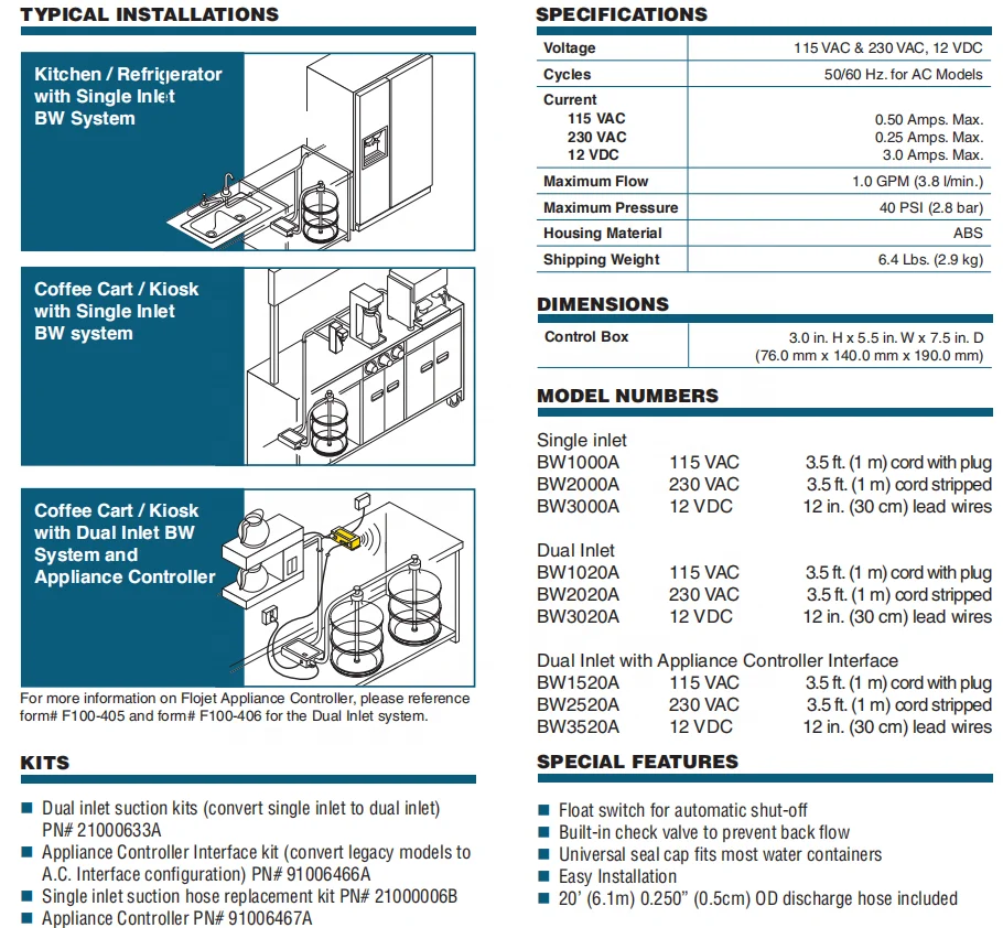 Replacement Wand & Tube Kit for FLOJET BW1000A # 21000-006B ( Bottled Water Dispensing System spare parts )