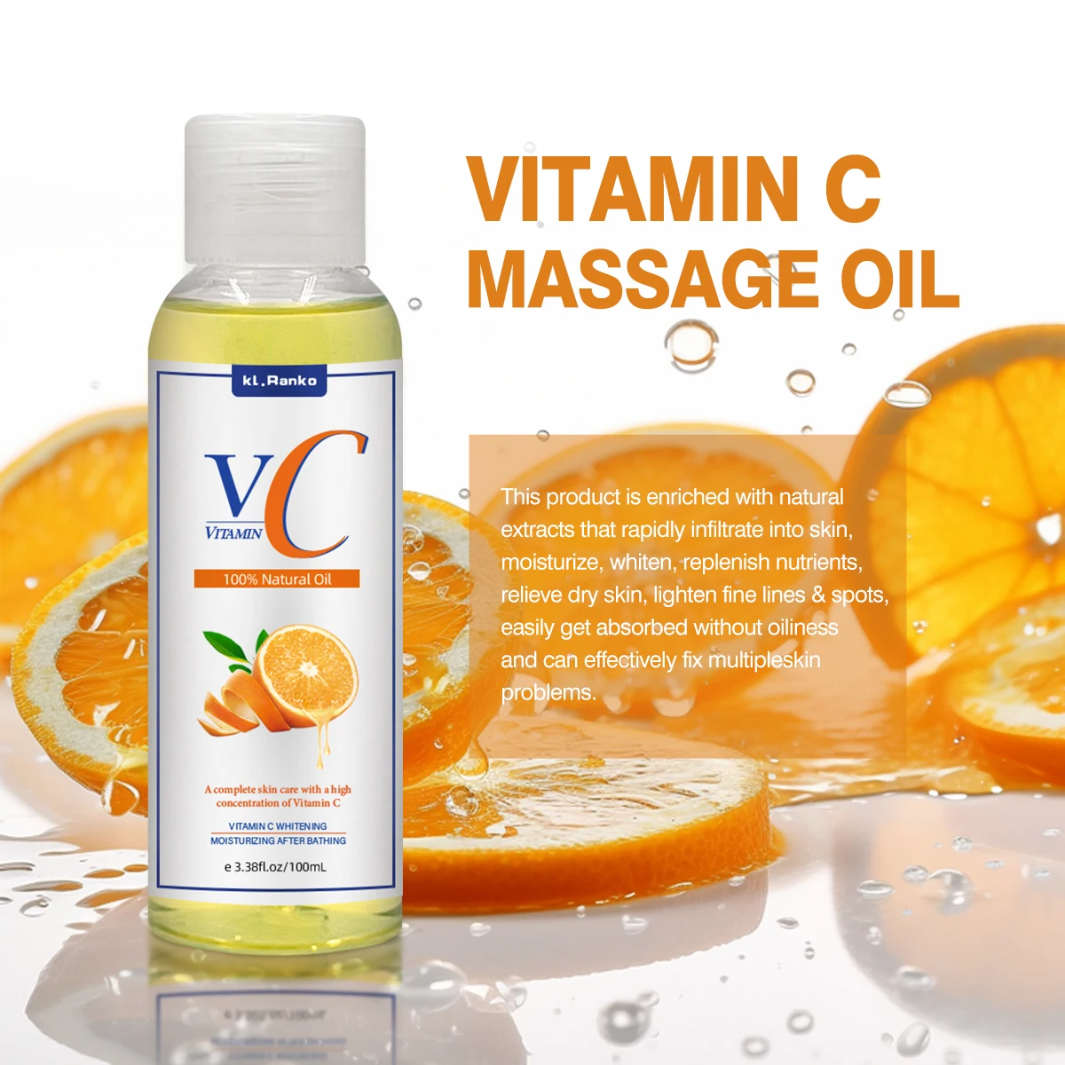 Custom Logo OEM ODM Natural Organic VC Whitening Massage Oil  Lightening Pure Vitamin C Body Glow Oil For Skin Care Products