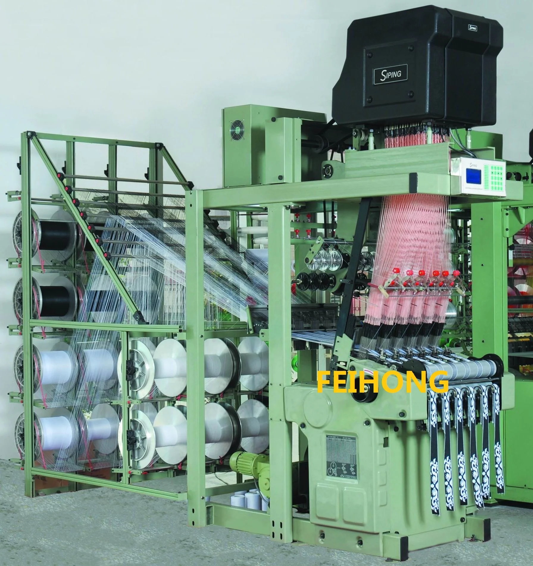 
High speed computerized narrow fabric weaving shuttleless jacquard loom machine 