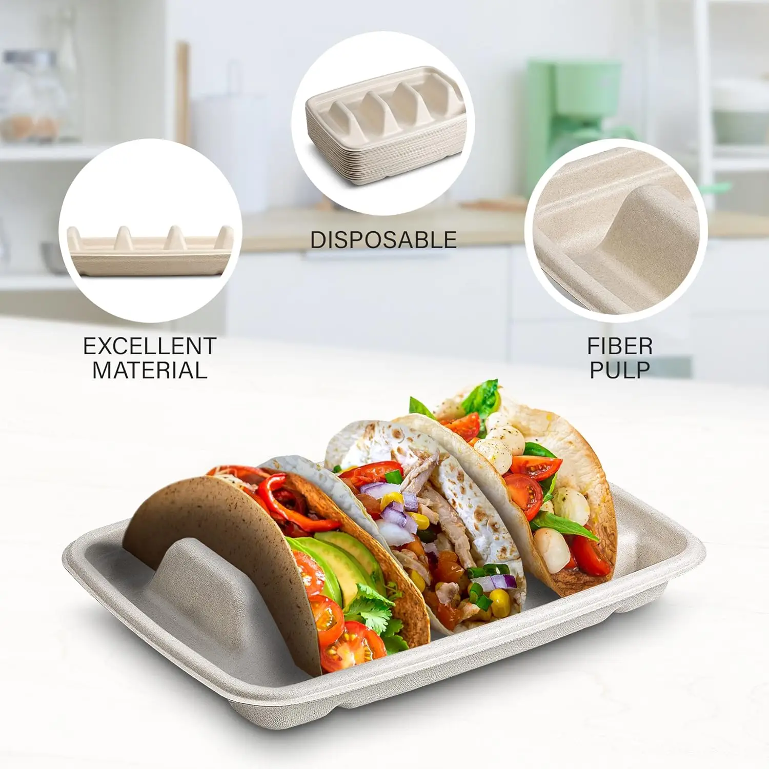 Custom Disposable Taco Taco Box Bagasse Crispy Tortilla Sugarcane Taco Box