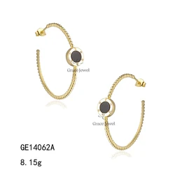 Grace Jewelry Gold Plated 925 Silver Elegant Black Onyx Square Shape Chain Bracelet Earrings Jewelry Set