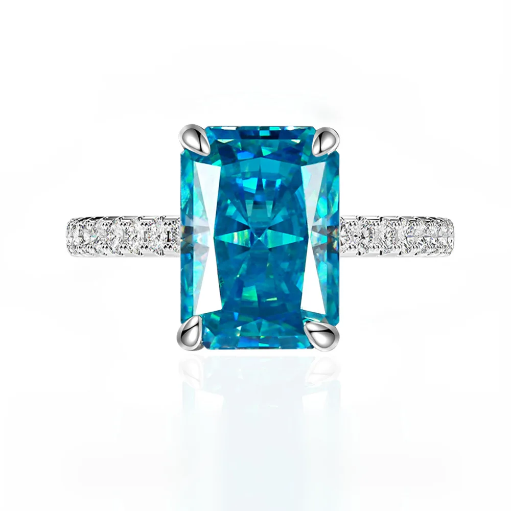 rectangular 7carat 8*10 Ice Flower cut Zoisite tanzanite dark Blue high carbon diamond 925 sterling silver ring for jewelry