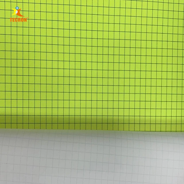 Hi vis yellow antistatic recycled polyester with FR PU coating