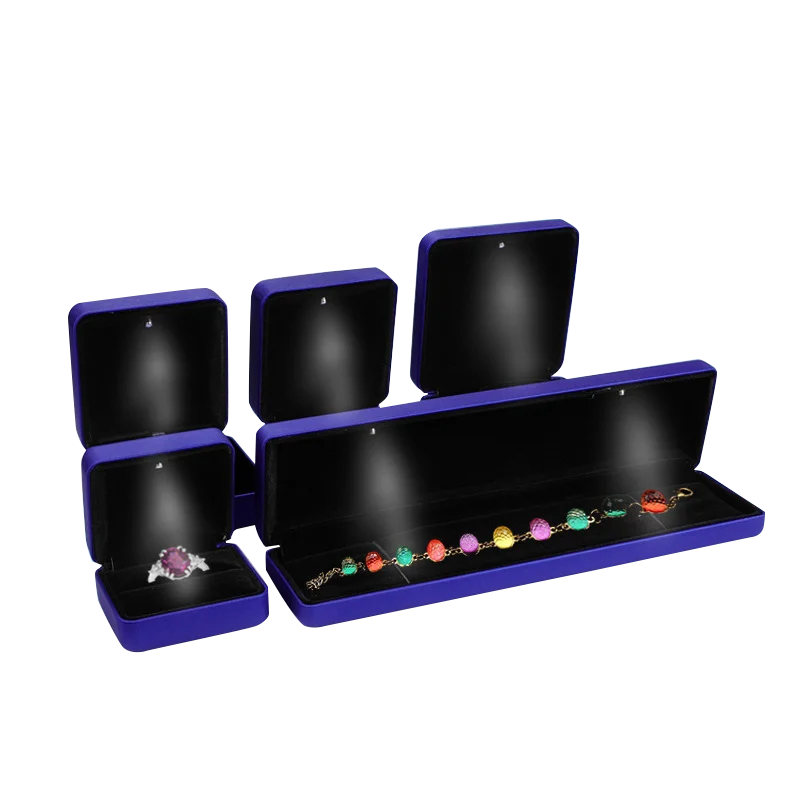 PU Iron Black Engagement Luxury Jewelry Wedding Gift Ring Box With Led Light