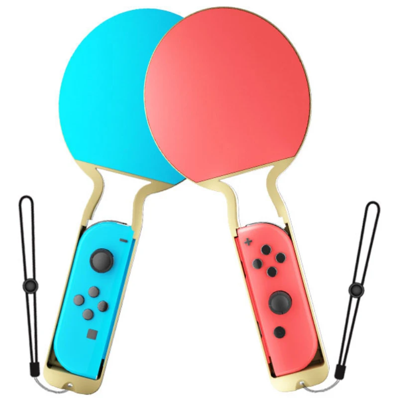 2 Pieces Twin Pack Red Blue Right Left Switch Pingpong Racket Bat with Wrist Straps for N-switch Oled Game Joycon Pad Controller
