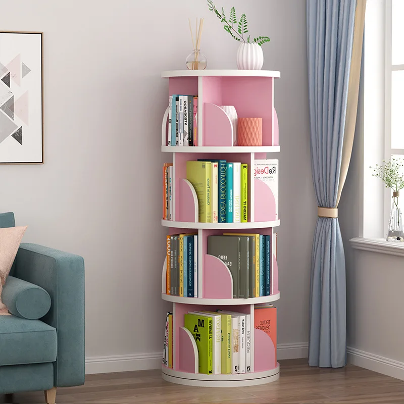 Modern Creative Rotating Bookshelf Wooden bookshelves Bookcase Library Magazine Storage Rack Solid Wood Bookshelf