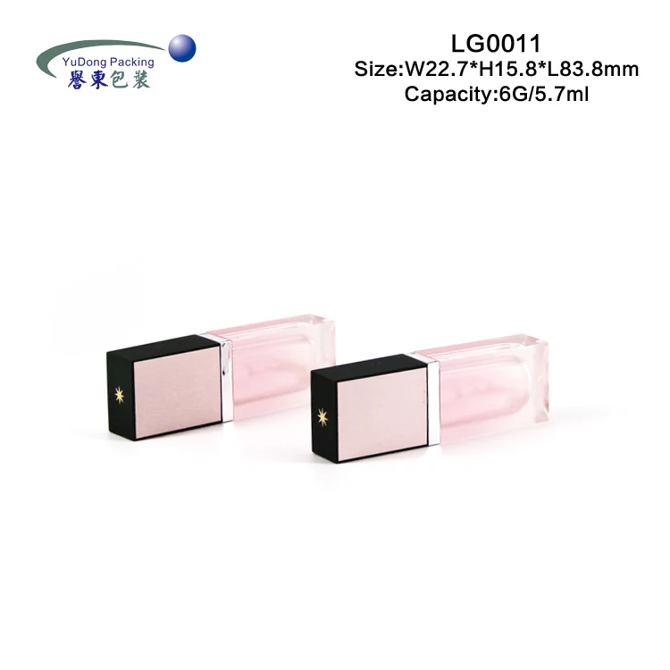 Pink square empty custom clear big brush lip gloss tubes with custom packaging lipgloss container private label