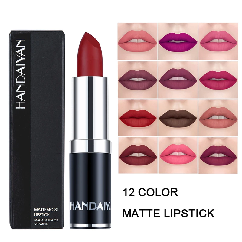 Cosmetics 12 Colors Organic Lipstick Private Label Makeup Matte 24 Hour Long Lasting Lipstick