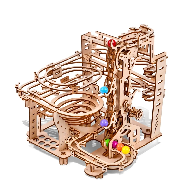 Wood Creative Mechanical Puzzles Assembly Model Building Kits, 3D Wooden Puzzles Marble Run Chain Kit