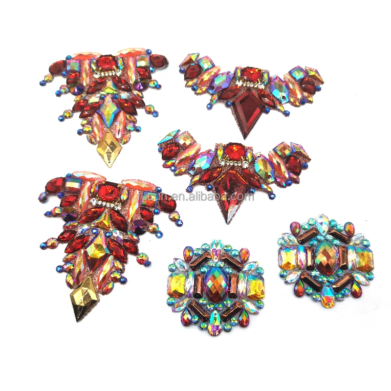 Customized Designs Hot Fix Rhinestone Fabric Mesh Crystal Rhinestone Appliques Iron On Trims For Carnival Band Club Wear Dress