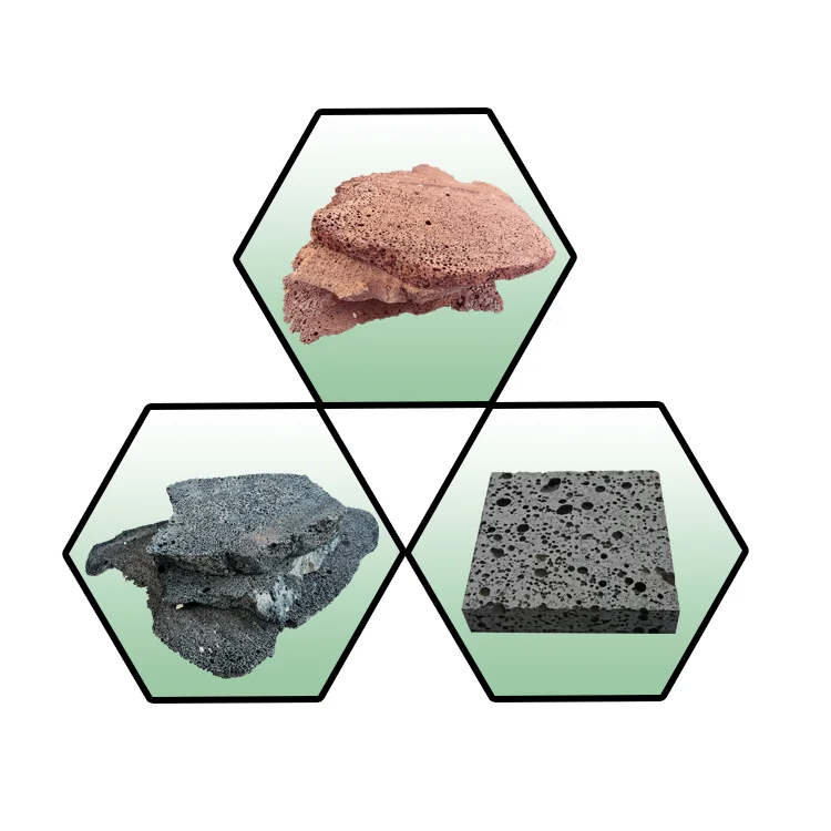 Volcanic stone slabs for horticultural ground fragmentation and decoration