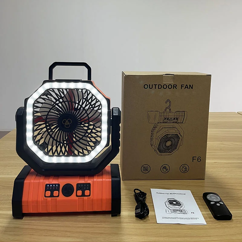 20000 10000mAh Outdoor Camping Fan with LED Lamp Hook Remote Control Rechargeable Portable Fan Rotatable Desk Fan for Car Hiking