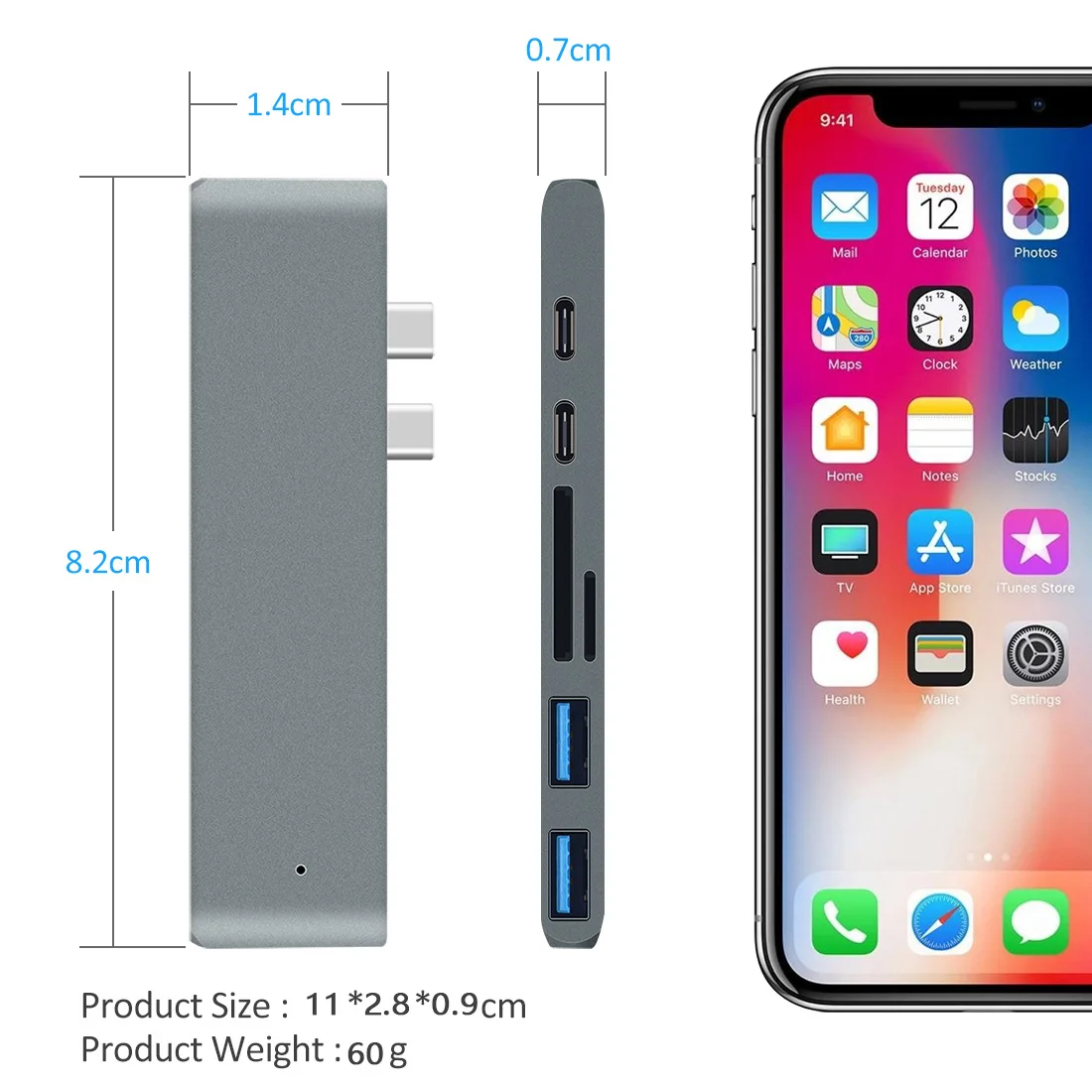 Dual Type-C ступицы 7 портов USB3.1 кардридер usb 4k HD в 1 концентратор док-станция адаптера USB-C адаптер для мобильных