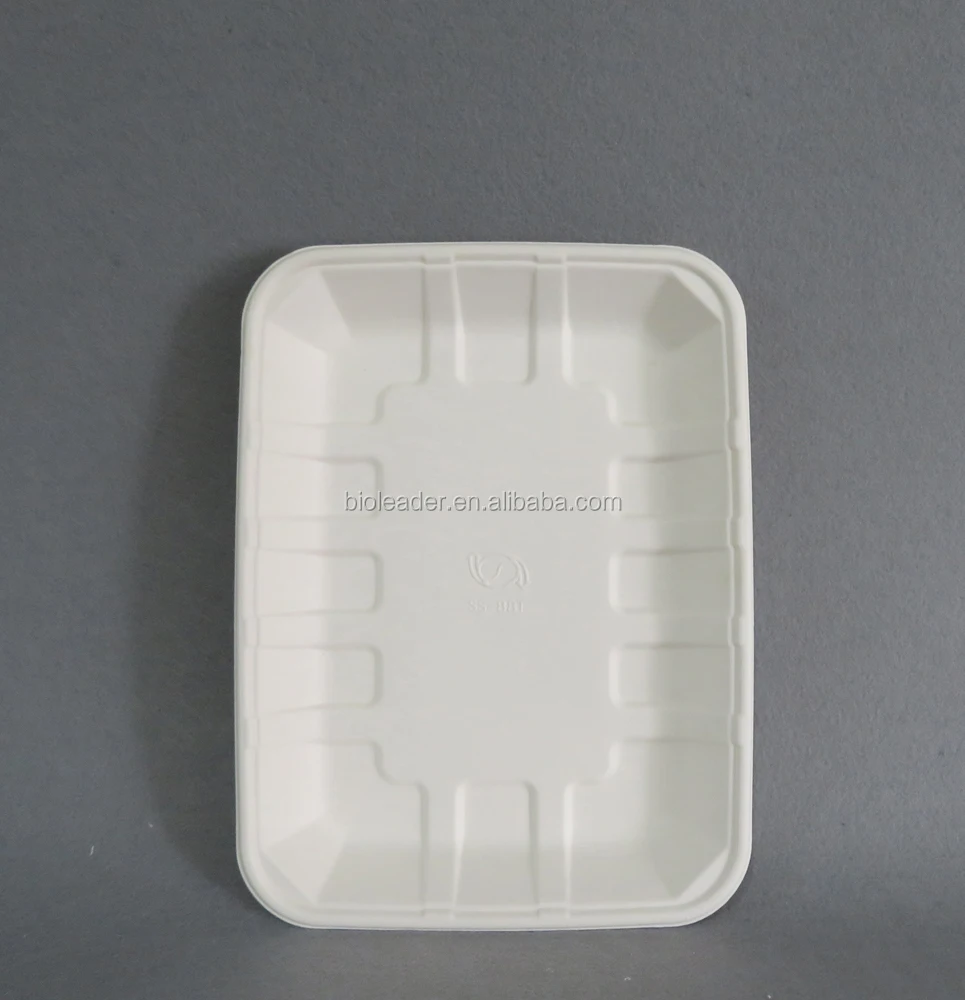 Disposable Biodegradable Bagasse Pulp Meat Packaging Tray Food Pulp Moulding Accept
