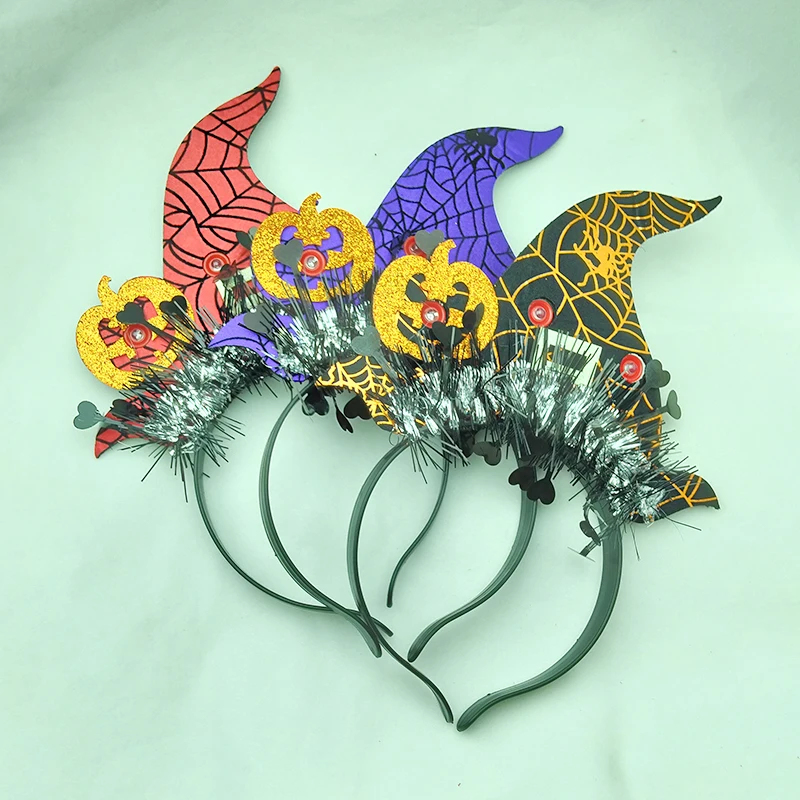 New Halloween hat Headband LED Flashing Pumpkin Witch Hat devil horns Headwear for Festive Celebrations
