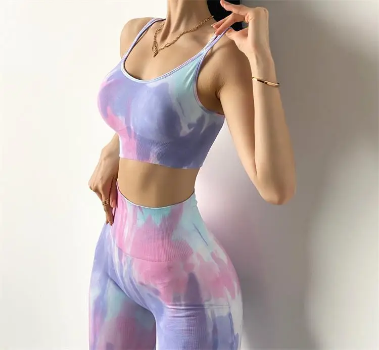 2020 Seamless Athletic Activewear Fitness Clothes Gym Wear Workout Seamless Tie Dye Yoga Set,