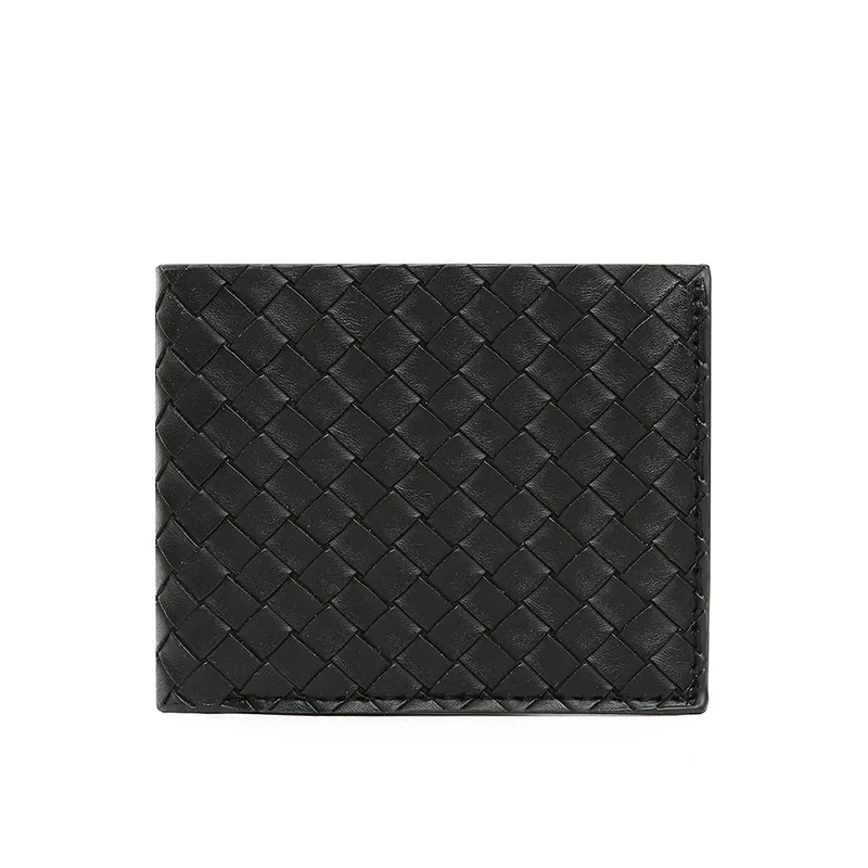 Fashion Vintage Short Wallet Genuine Leather  Wallet Mini Purse Coin Pouch Woven Card Bag