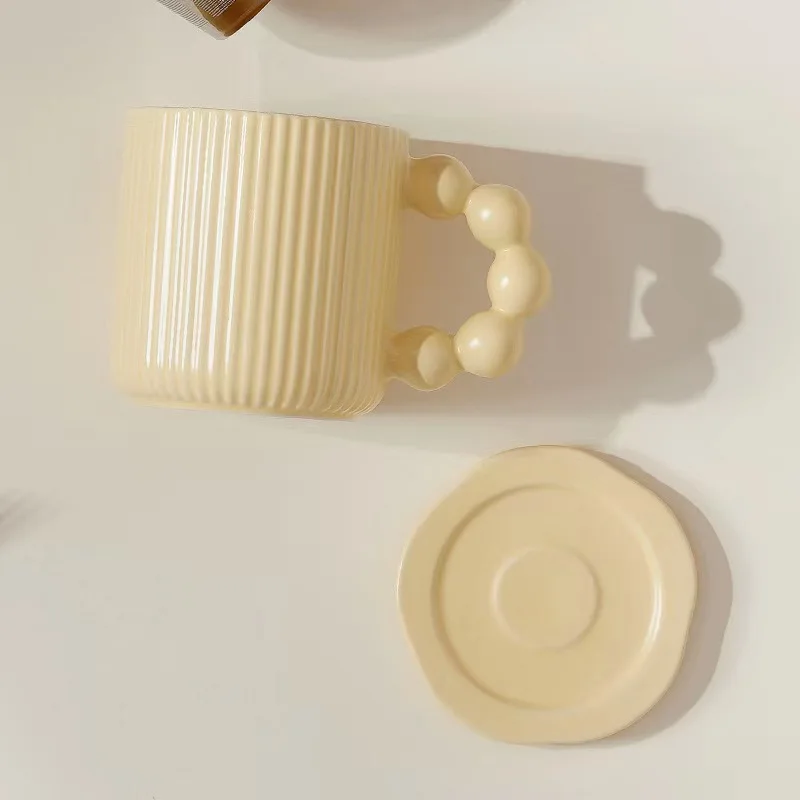 ins Nordic creative personality macaron striped ceramic mug bead handle office water cup