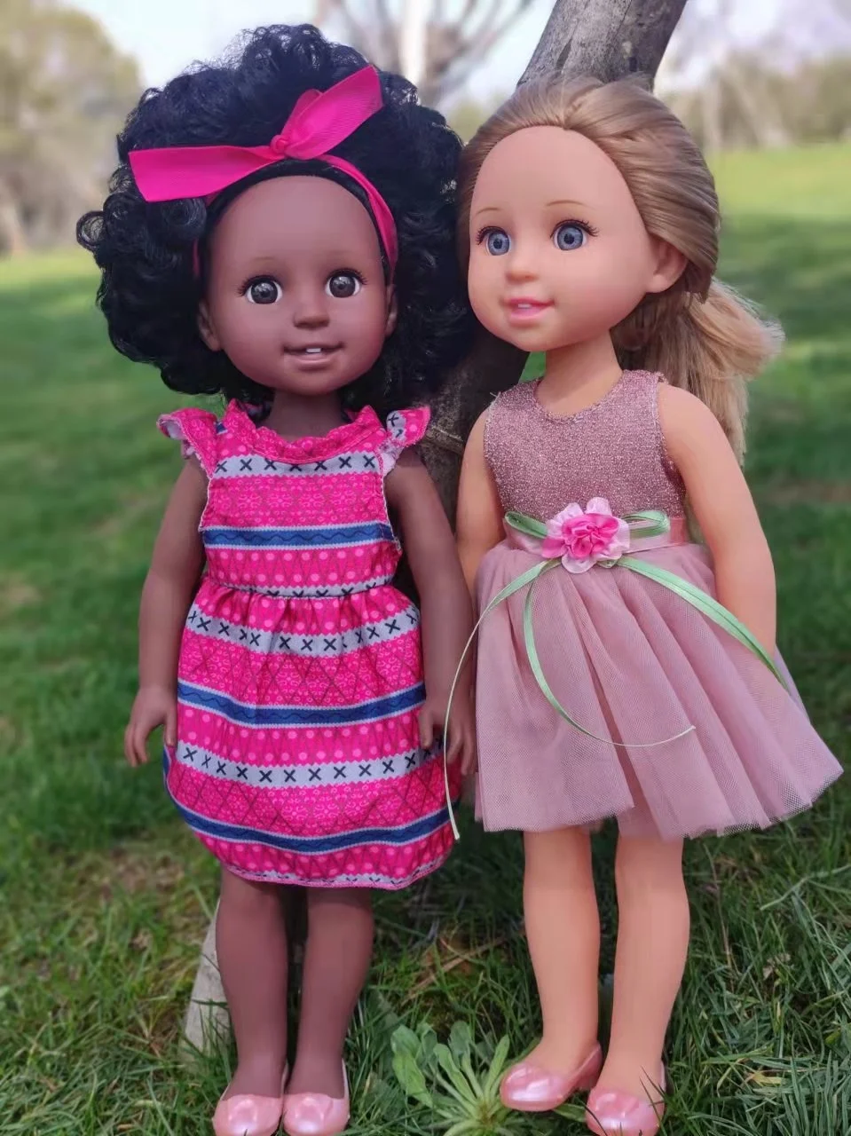 Factory direct sale 15 inch full vinyl can take a bath and dress up curly hair african black doll