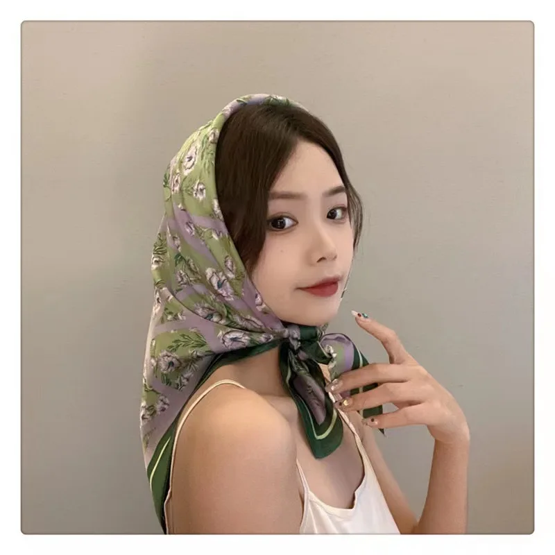 Retro French Square Printing Twillies Slik Scarf Lazy Hair Silk Ribbon Two Edge Satin Ribbon Brand Head Scarf Silk