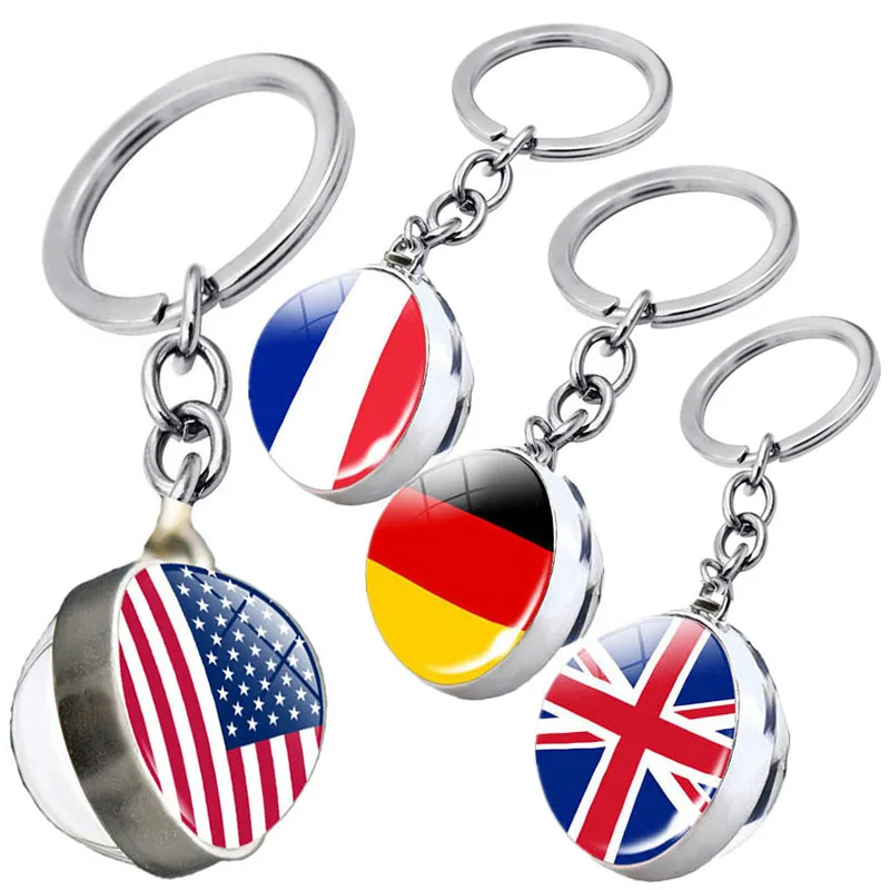 New Fashion National Flag Keychain America USA UK France Germany Countries National Flag Double Side Glass Ball Pendant Keyring
