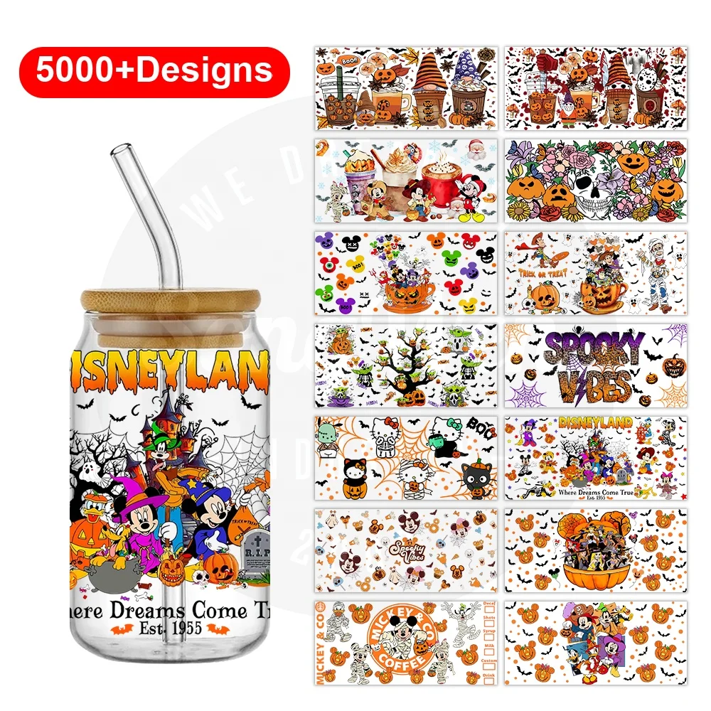 Halloween cartoon color scheme uv dtf cup wraps transfers 16oz halloween waterproof transfers sticker uv dtf libby wrap for cups
