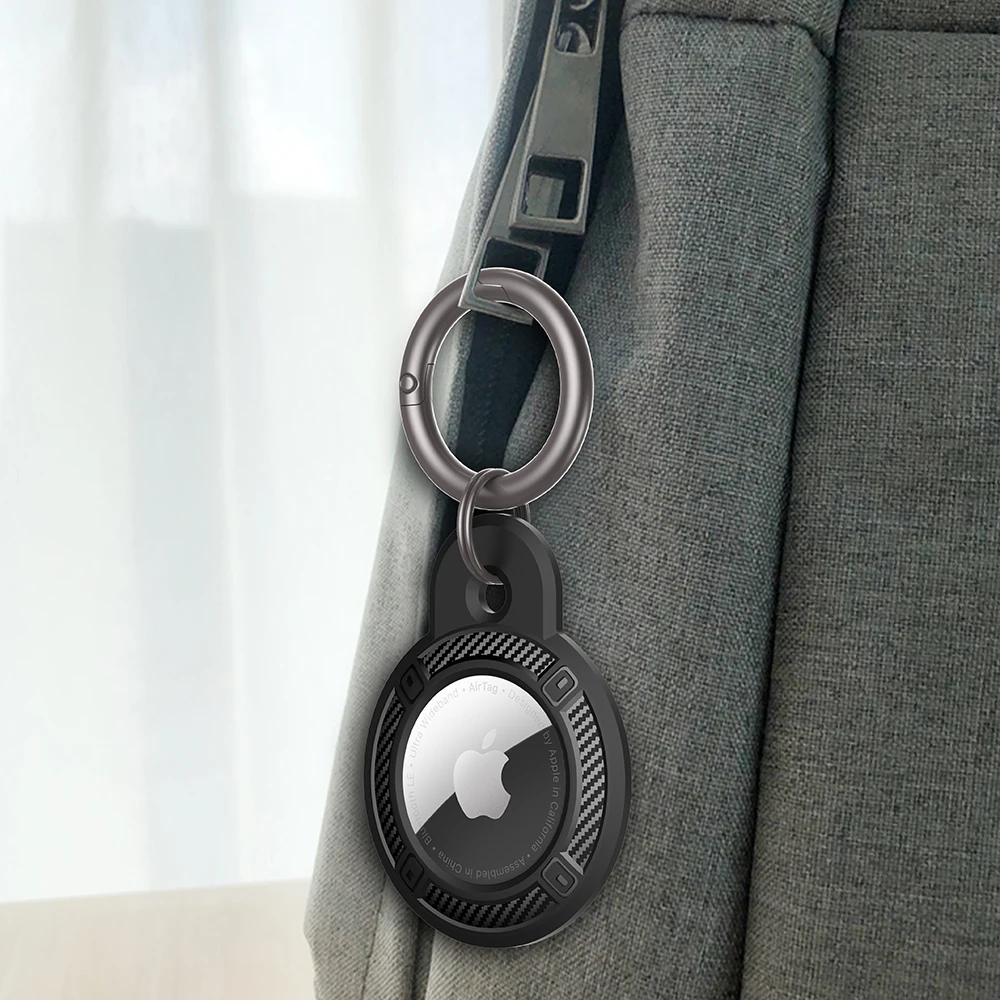 Amovol Anti-scratch Protective Sticker Airtag Cabron Fiber  Keychain Holder Cover For Apple Airtag Case