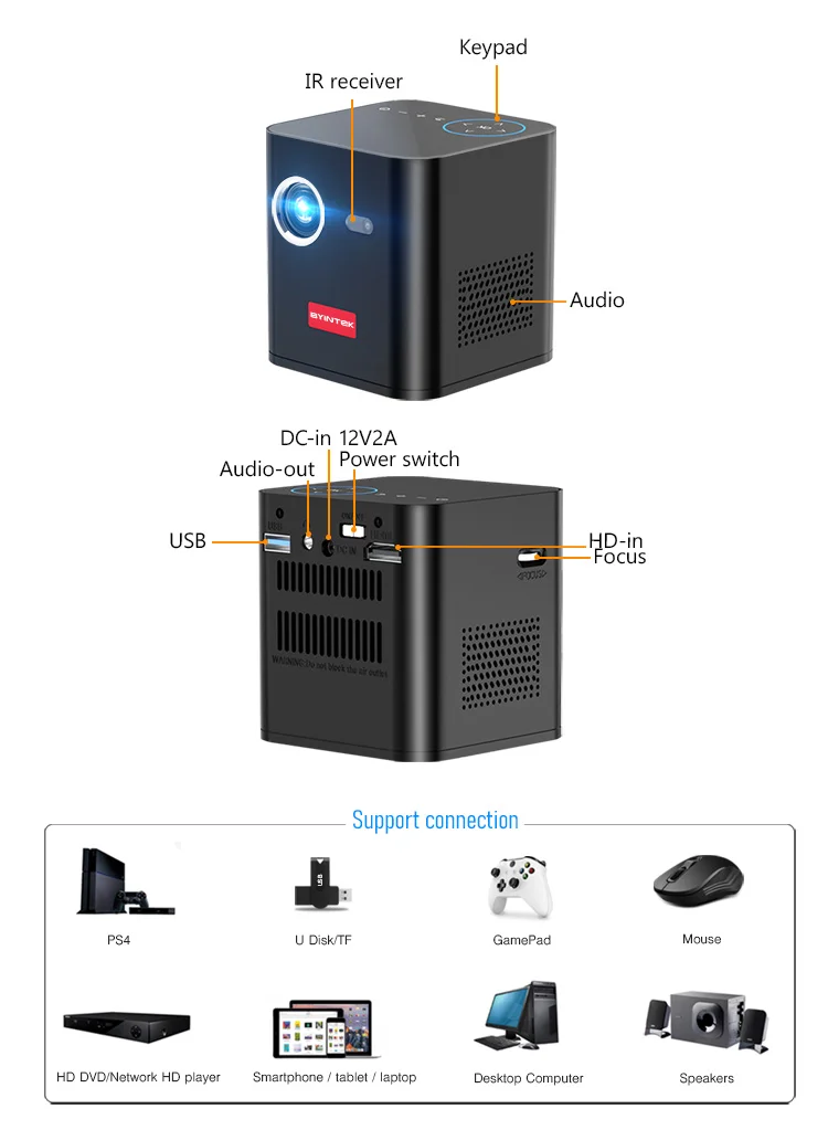 Factory BYINTEK P19 Support WIFI-Display Projector Pocket Mini 1080P DLP Projector Smart 3D with Battery Projector for Home