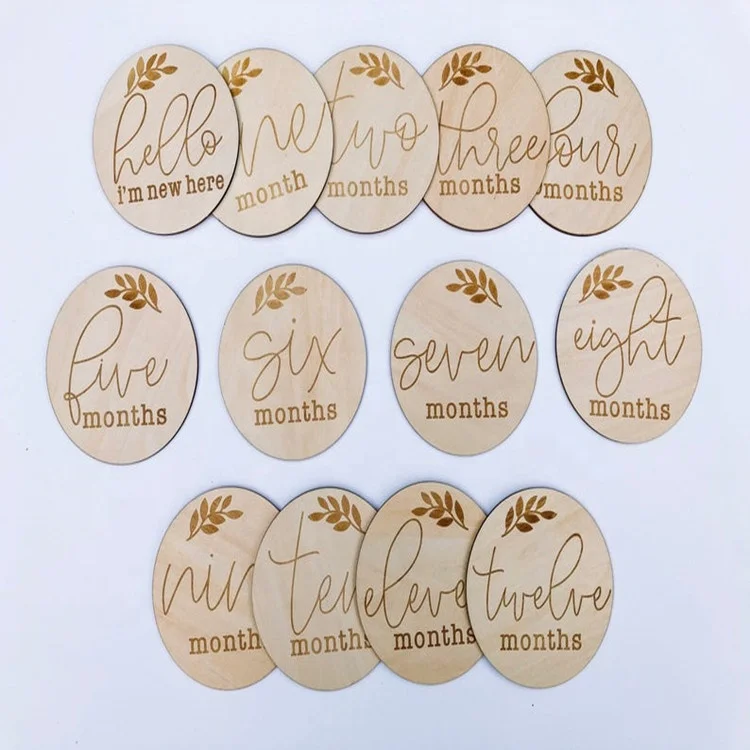 Customized wooden baby monthly card baby milestone growth record card wood baby file