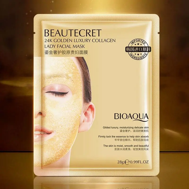 BIOAQUA brand new product 28g*4 face skin care 24k gold moisturizer nourishing collagen Korea facial mask sheet