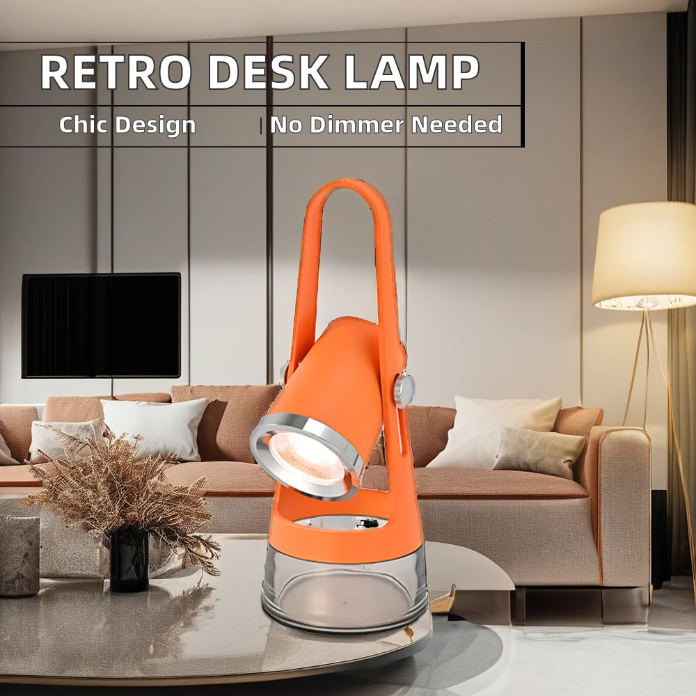 Modern Rechargeable Table Lamp Adjustable Angle Retro Living Room Bedside Desk Smoke-Free Candle Melt Warmer Hotel Use Metal