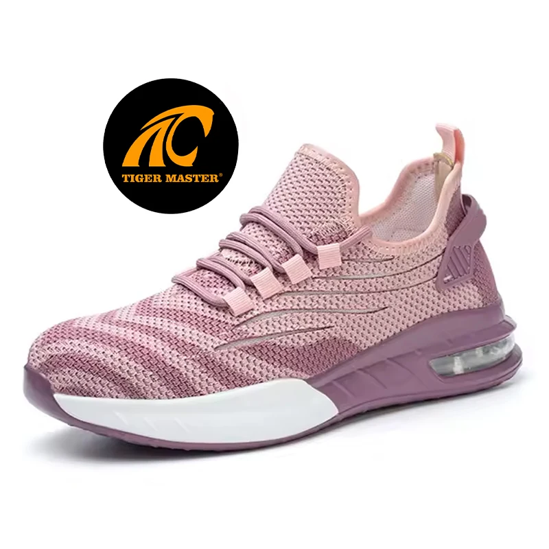 Tiger master air cushioned anti-smashing steel toe puncture proof light weight sport type safety shoes pink for women