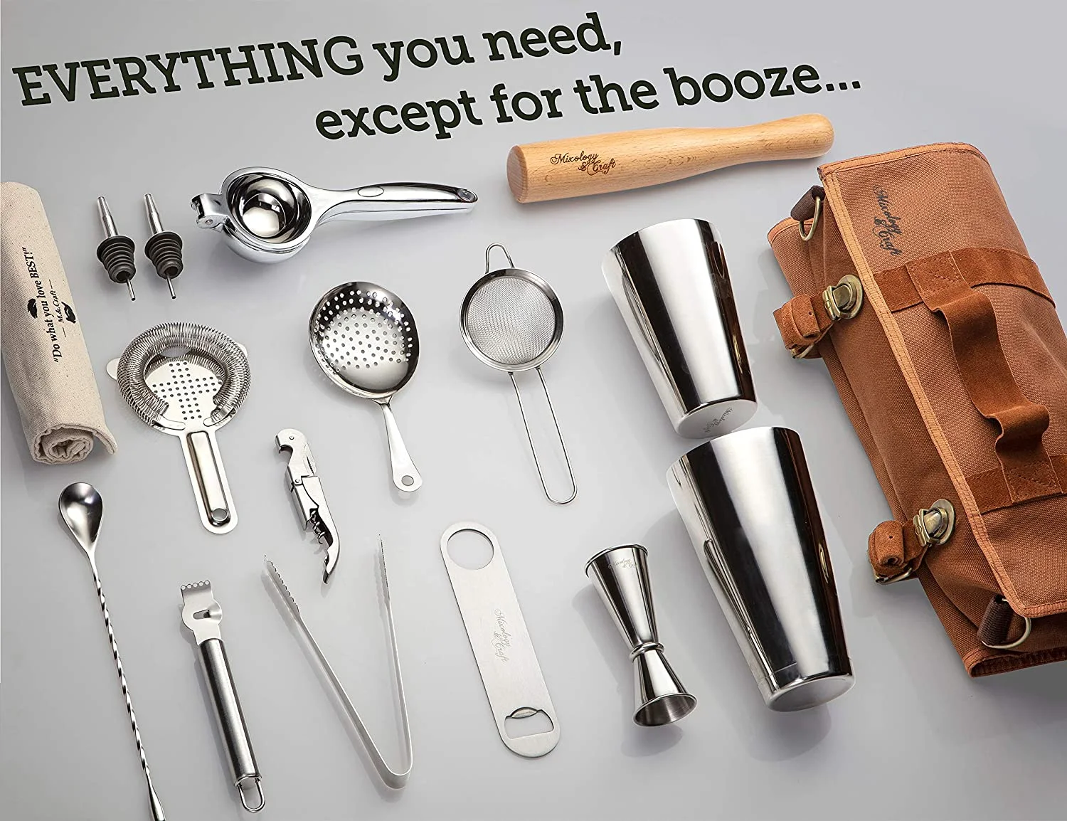 Bartender Bag Travel Bartender Kit Bag with Bar Tools Professional 17-Piece Bar Tool Set with Portable Canvas Bag Easy Carry