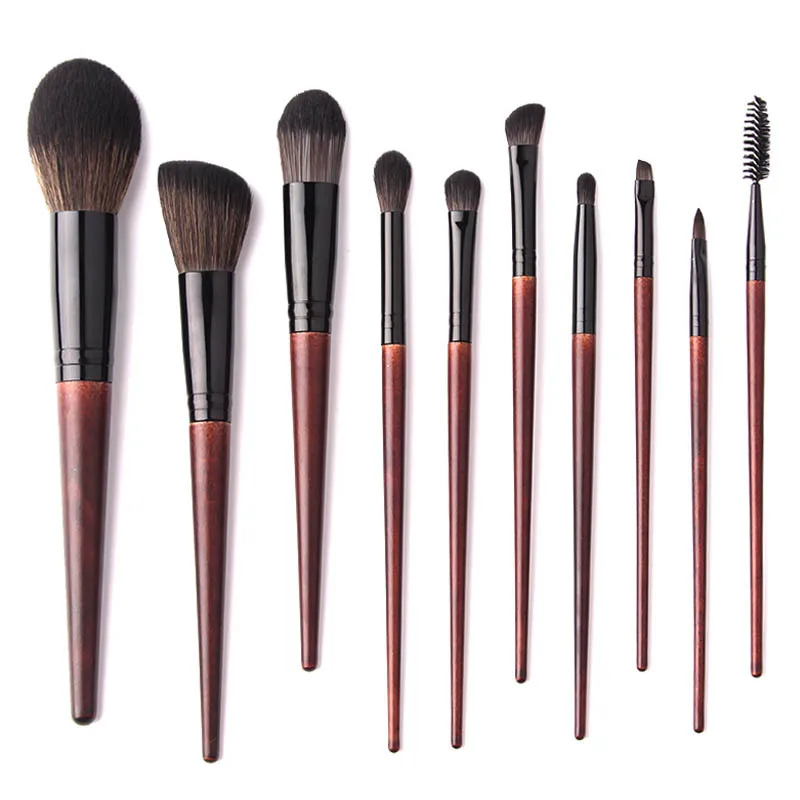 New 10 Pcs Wooden Handle Makeup Brush Set with PU Bag Makeup Eye Shadow Brush Popular OPP Bag Wood Women Beauty Makeup Synthetic