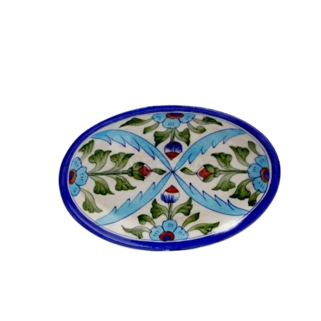 White Leaf On Green Base Oval  Ceramic Dinner Tableware Plate Dish Porcelain Dessert Dinnerware Cake Plate 10 Inch Christmas