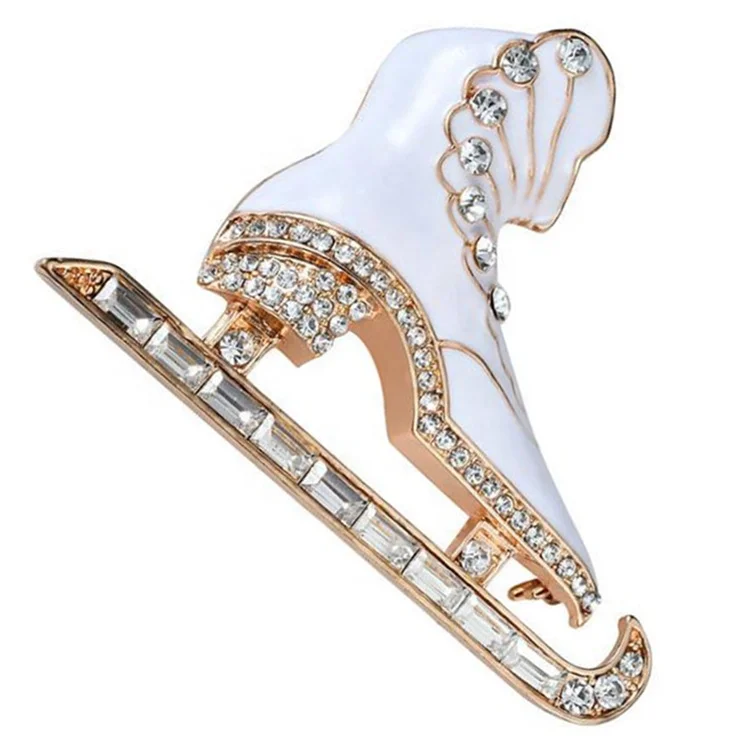 GuangZhou Custom Jewelry  ChrIstmas Elegant white skates skating dance shoes Christmas For Gift rhinestone brooch pin