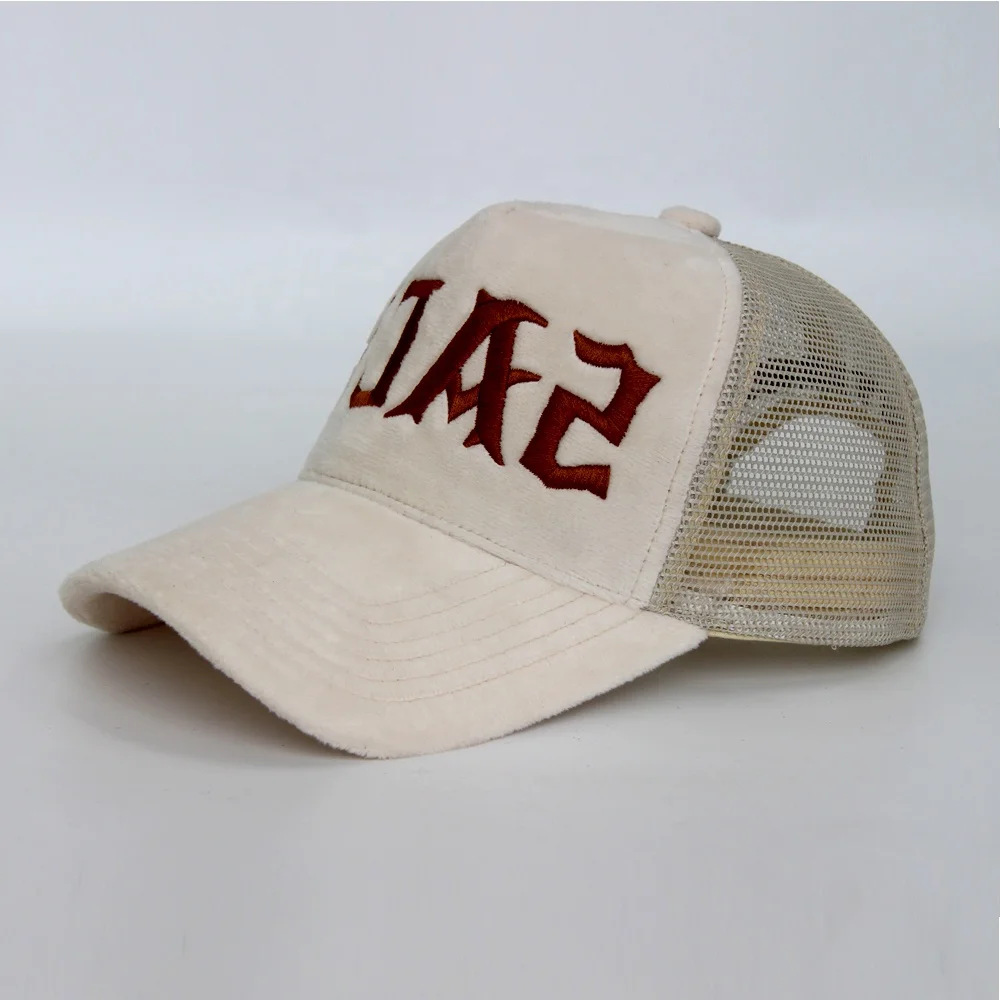 Custom Unisex High Quality 5 Panel Embroidery Logo Velvet Trucker Hat,Mesh Snap Back Gorras Trucker Cap