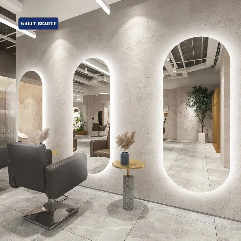 Wallybeauty salon mirror with led light hair salon equipment set furniture mirror station