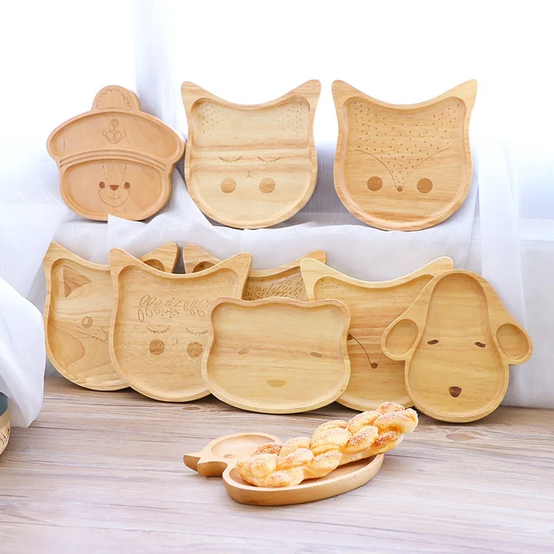 Baby Cartoon Healthy Solid Wood Dinner Plate Duck Animal Shaped