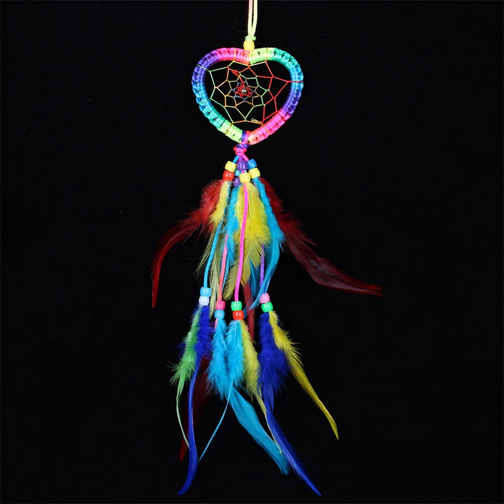 Kid DIY Handcraft Kit Boho Colorful Rainbow Small Mini Dream Catcher with feathers