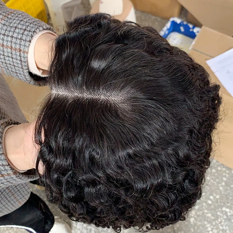 Fuxin Short Bob Wigs Human Hair Lace Front Water Wave Peruvian Transparent Lace Frontal Wigs 150% Density Short Black Bob Wig