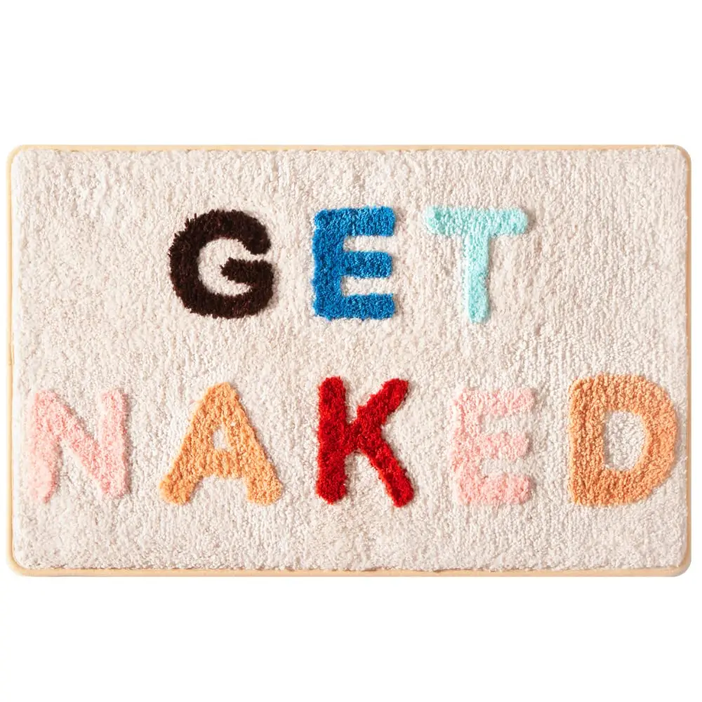 Funny Tufted Microfiber Bath Rug Non-Slip Cute Get Naked Bath Mat