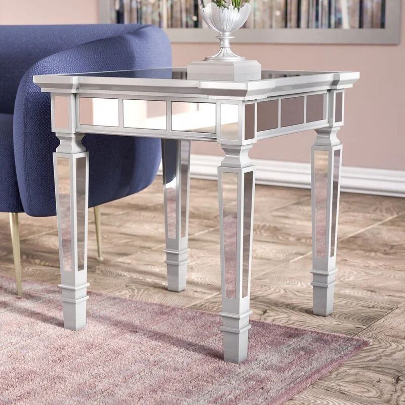 Manufacture living room furniture sofa set square mirror top end table mirrored coffee table