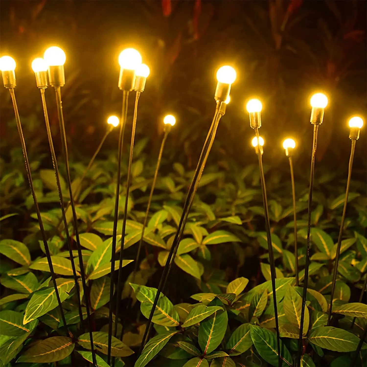Outdoor Waterproof Garden Landscape Decorative 6led Color Changing Rgb Starburst Swaying Solar Powered Firefly Lights