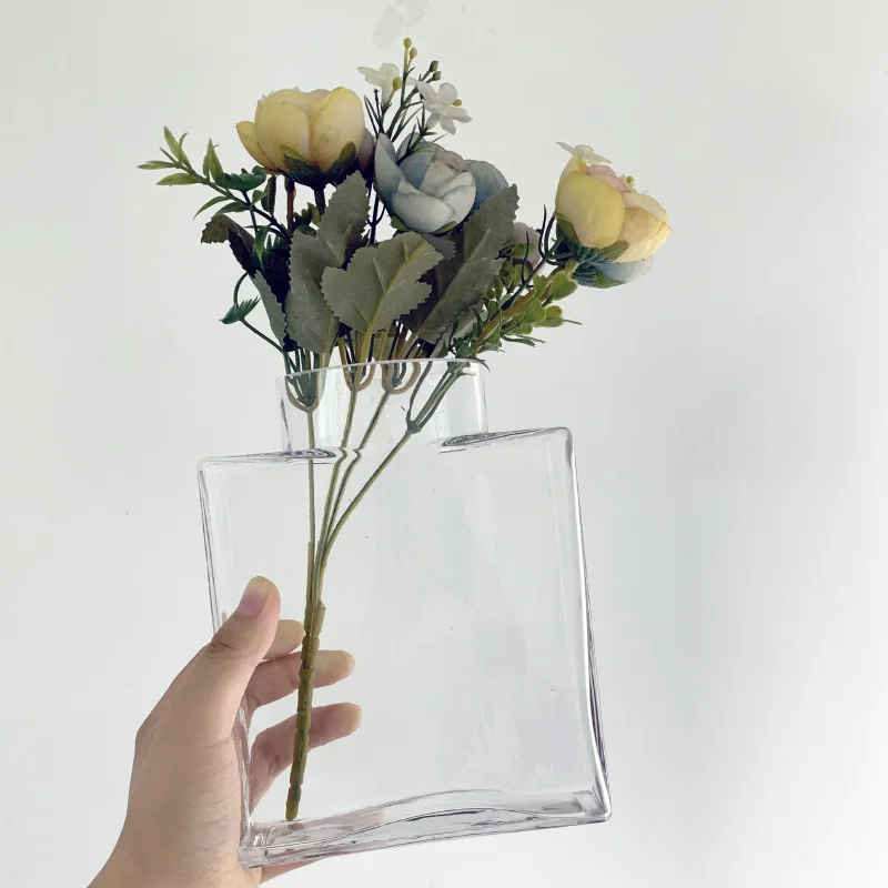wholesale modern perfume bottle rectangle crystal flower vase for home decor