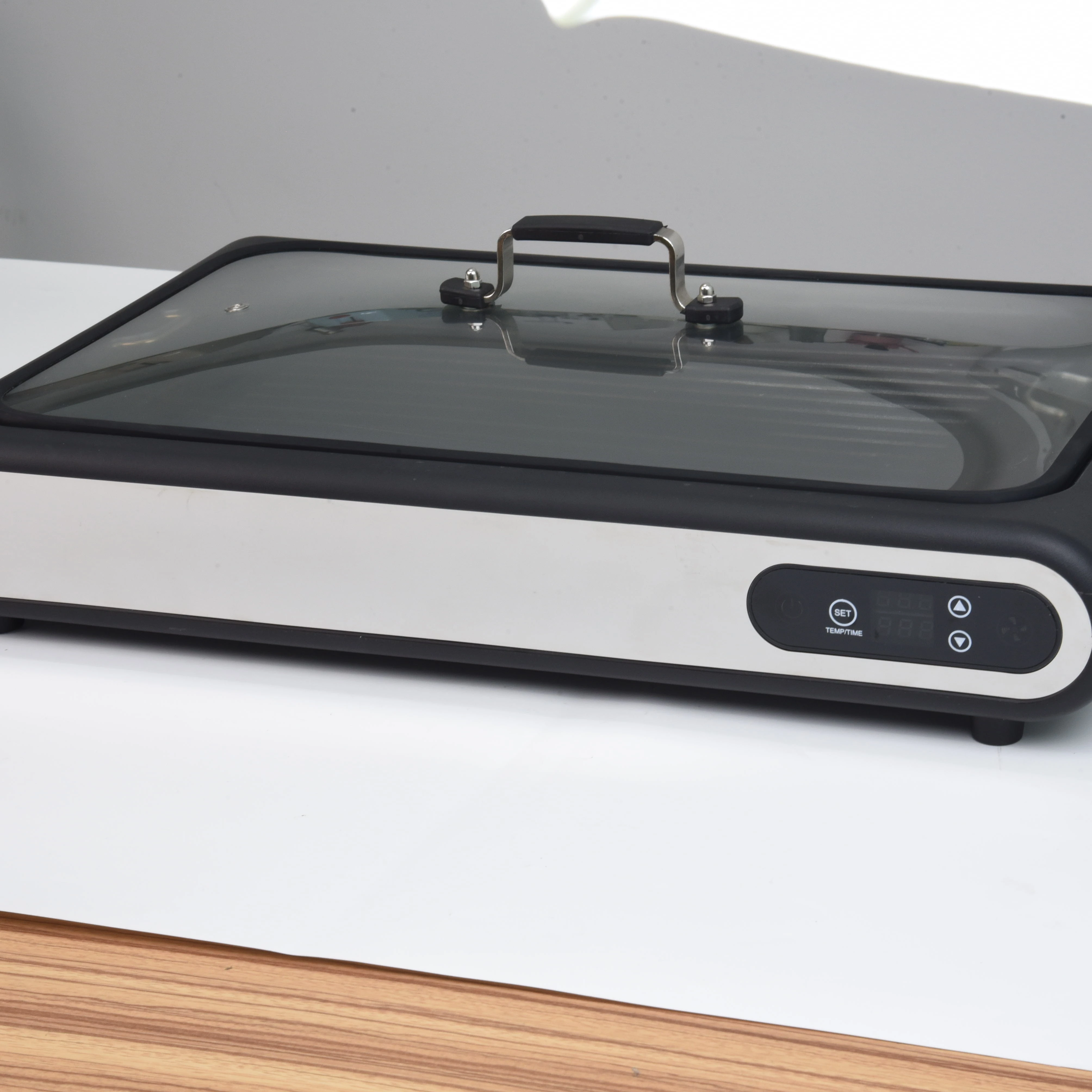 1500W Smokeless electric grill with 2-in-1 non-stick grill/pan, portable Korean grill, glass lid, single dish, black