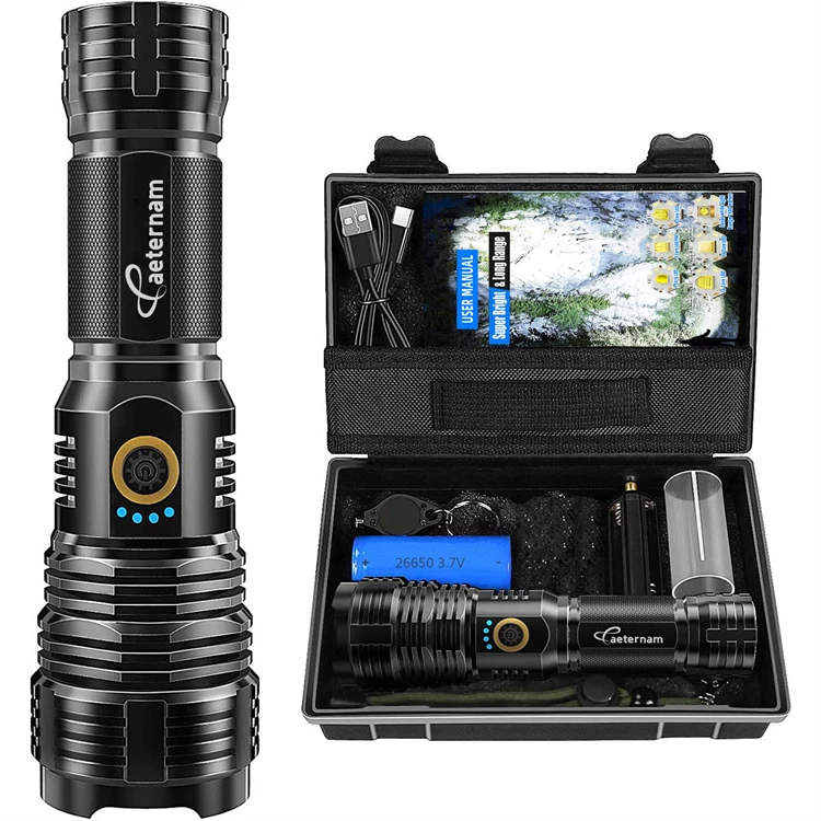 Hot Sale Custom Hot P70.2 LED Powerful 20000 Lumens 500m Long Range Rechargeable Zoomable Tactical Torch Light Led Flashlight