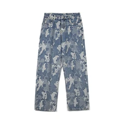 Autumn and winter American street camouflage jacquard jeans men loose straight trend teen student pants