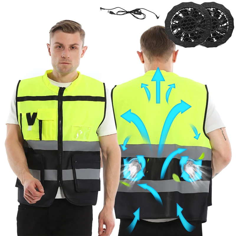 Two color High quality evaporative body outdoor work battery powered hi-vis cooling gel reflective safety vest for men